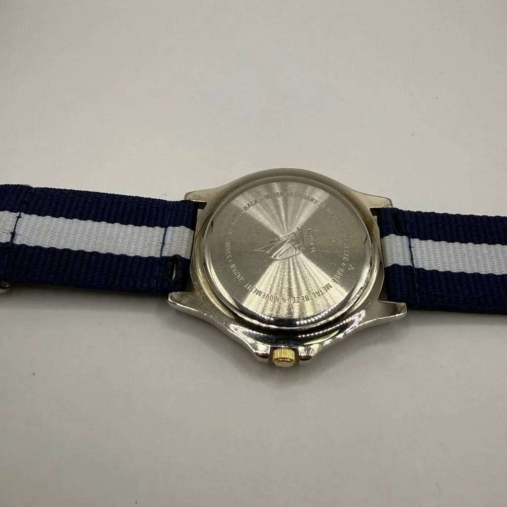 Nautica Vintage Moon Phase Watch 39mm Unisex Blue White Nylon Band (New Battery)